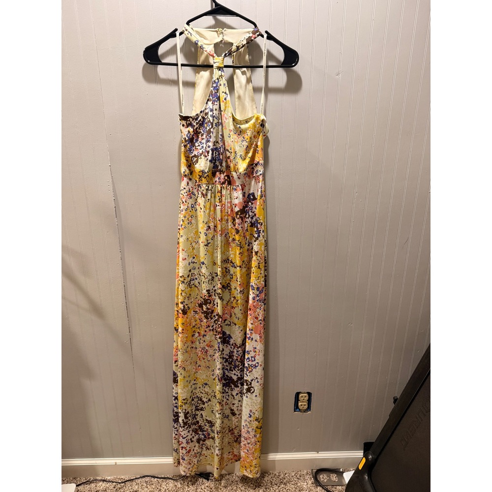Guess Los Angeles Yellow Abstract Floral Halter Maxi Dress Size 2